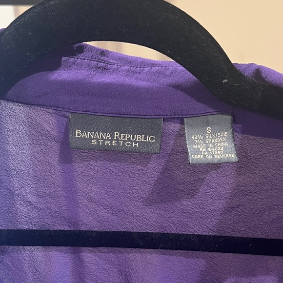 Y2K Banana Republic Purple Silk Sheer Long-Sleeve Top - Vintage - Picture 2 of 7